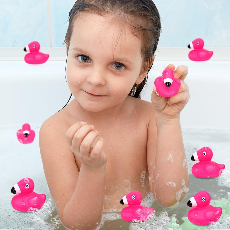 VICROIC 12 PCS Flamingo Rubber Ducks, Pink Cute Flamingo Duck, Floating Squeaky Bath Toys for Baby Shower Birthday Party Favors, Mini Rubber Ducks for Cake Decoration Classroom Prizes - Image 4